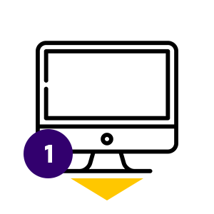 Icon #1 and a compuer, with a yellow down arrow underneath